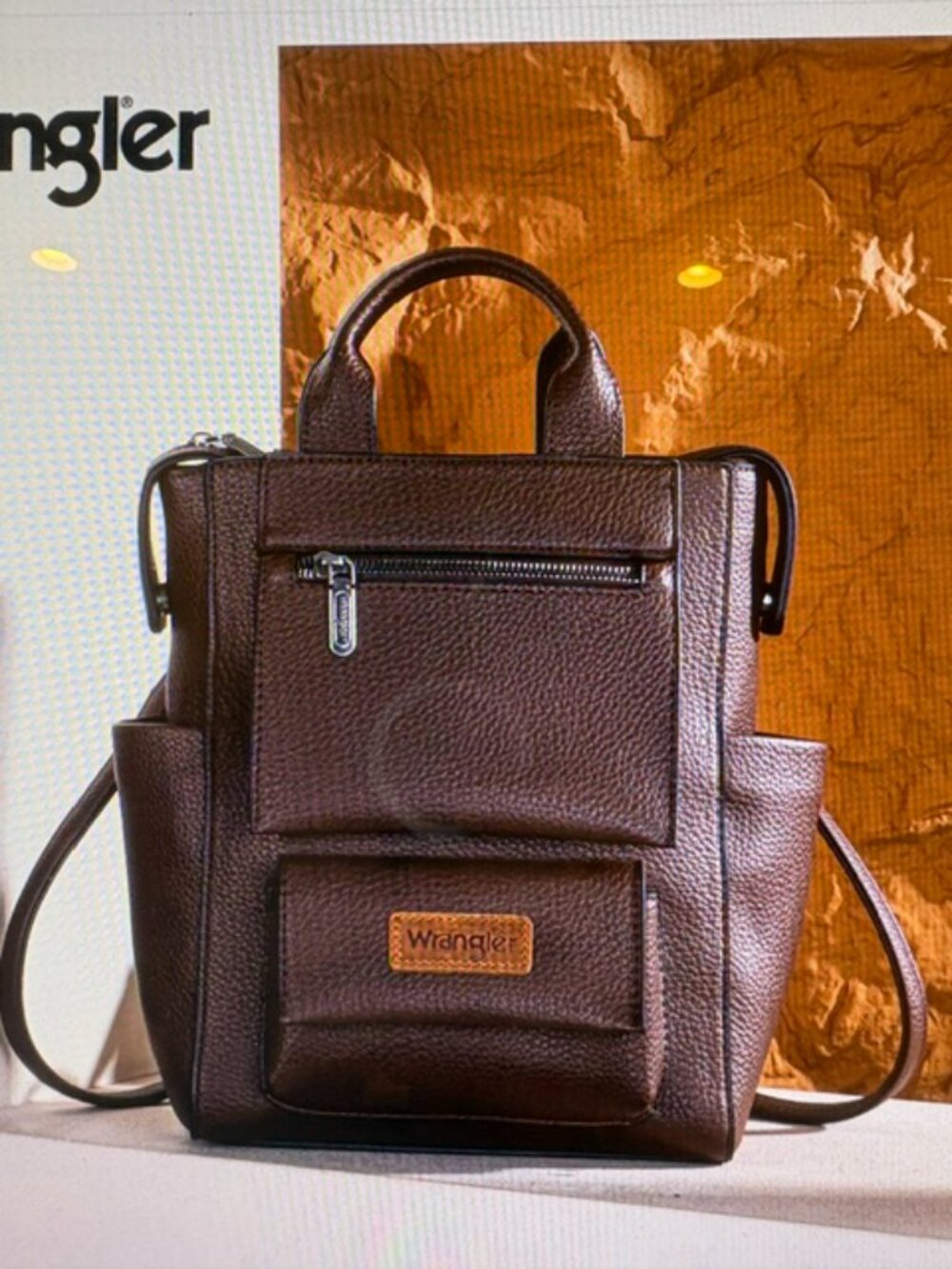 Wrangler Convertible Backpack Crossbody tote Bag Brown NWT - Picture 3 of 5